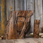 Hand-Carved Owl in Tree Trunk Wall Art, Rustic Nature-Inspired Wooden Animal Carving Decor - Image 5