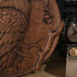 Handcrafted Wooden Owl Wall Plaque, 3D Relief Nature Decor, Rustic Round Wood Carving Art - Image 5