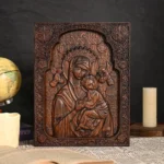 Our Lady of Perpetual Help Wooden Icon, Hand-Carved Orthodox Virgin Mary Wall Art, Religious Wood Relief Panel Decor - Image 5