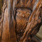Hand-Carved Owl in Tree Trunk Wall Art, Rustic Nature-Inspired Wooden Animal Carving Decor - Image 6