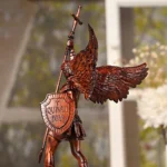 St. Michael Archangel Wooden Statue, Hand-Carved Guardian Angel Sculpture, Religious Wood Art Figurine for Home or Church Decor - Image 5