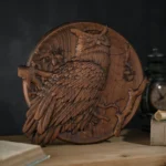 Handcrafted Wooden Owl Wall Plaque, 3D Relief Nature Decor, Rustic Round Wood Carving Art - Image 4