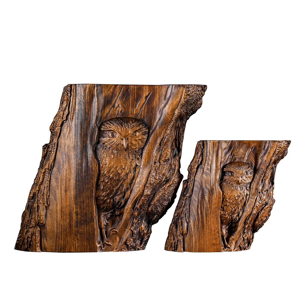 Aafcb0638580f4c62aa25876279d15a99V.webp Hand-Carved Owl in Tree Trunk Wall Art, Rustic Nature-Inspired Wooden Animal Carving Decor - Image 1