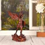 St. Michael Archangel Wooden Statue, Hand-Carved Guardian Angel Sculpture, Religious Wood Art Figurine for Home or Church Decor - Image 3