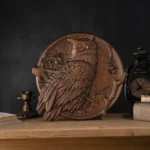 Handcrafted Wooden Owl Wall Plaque, 3D Relief Nature Decor, Rustic Round Wood Carving Art - Image 3