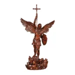 St. Michael Archangel Wooden Statue, Hand-Carved Guardian Angel Sculpture, Religious Wood Art Figurine for Home or Church Decor