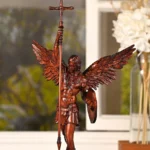 St. Michael Archangel Wooden Statue, Hand-Carved Guardian Angel Sculpture, Religious Wood Art Figurine for Home or Church Decor - Image 4
