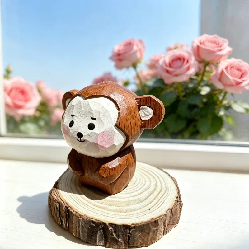 H38e27a55b7254d15aa24475bbe777f37K.webp Wooden Handmade Carved Cute Monkey Crafts Desktop Ornaments, Home Garden Decorations, Gifts and Souvenirs Can Be Customized - Image 1