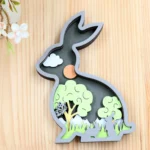 Eco-Friendly Folk Art Wood Craft Ornaments Bunny  Flower  Home Decorations  on Plywood - Image 3