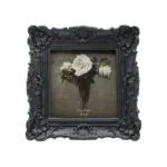 Vintage Ornate Black Hand-Crafted Gravure Printed Floral Design 4x4 Inch Resin Decorative Tabletop Wall Display Home Decor Frame