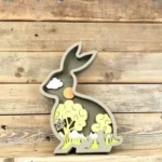Eco-Friendly Folk Art Wood Craft Ornaments Bunny  Flower  Home Decorations  on Plywood - Image 5