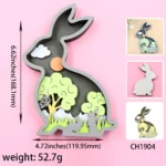 Eco-Friendly Folk Art Wood Craft Ornaments Bunny  Flower  Home Decorations  on Plywood - Image 2